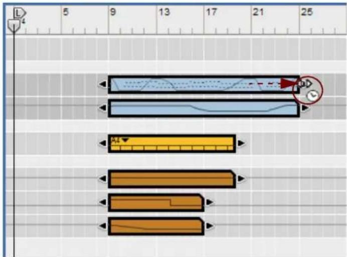 Diagram showing a timeline with labeled segments and directional arrows, likely representing a process or timeline layout.