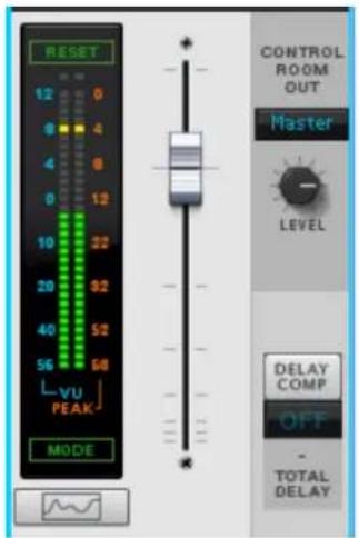 RESET 12 0 8 4 4 8 0 12 10 22 20 32 40 52 56 68 VU PEAK MODE CONTROL ROOM OUT Master LEVEL DELAY COMP OFF TOTAL DELAY