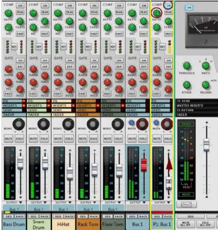 COMP ON PEAK RATIO THRES REL FAST GATE ON EXP RANGE THRES REL FAST HOLD EQ INSERTS SEND FADER EQ INSERTS SEND FADER EQ INSERTS SEND FADER EQ INSERTS SEND FADER EQ INSERTS SEND FADER EQ INSERTS SEND FADER EQ INSERTS SEND FADER EQ INSERTS SEND FADER EQ INSERTS SEND FADER EQ INSERTS SEND FADER EQ INSERTS SEND FADER EQ INSERTS SEND FADER EQ INSERTS SEND FADER EQ INSERTS SEND FADER EQ INSERTS SEND FADER EQUITY Bass Drum Snare Drum HiHat Rack Tom Floor Tom Bus 1 P1: Bus 1 FX GEND MASTER INSERTS EX RETURN FADER RESET MUTE ALL OFF COLO ALL OFF