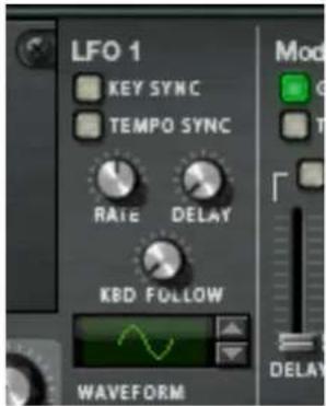 LFO 1 KEY SYNC TEMPO SYNC RATE DELAY KBD FOLLOW WAVEFORM Mod DELAY