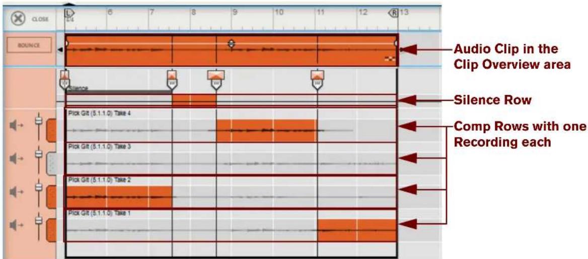 Audio Clip in the Clip Overview area BOUNCE Silence Row Pick Git (5.1.1.0) Take 4 Pick Git (5.1.1.0) Take 3 Pick Git (5.1.1.0) Take 2 Pick Git (5.1.1.0) Take 1