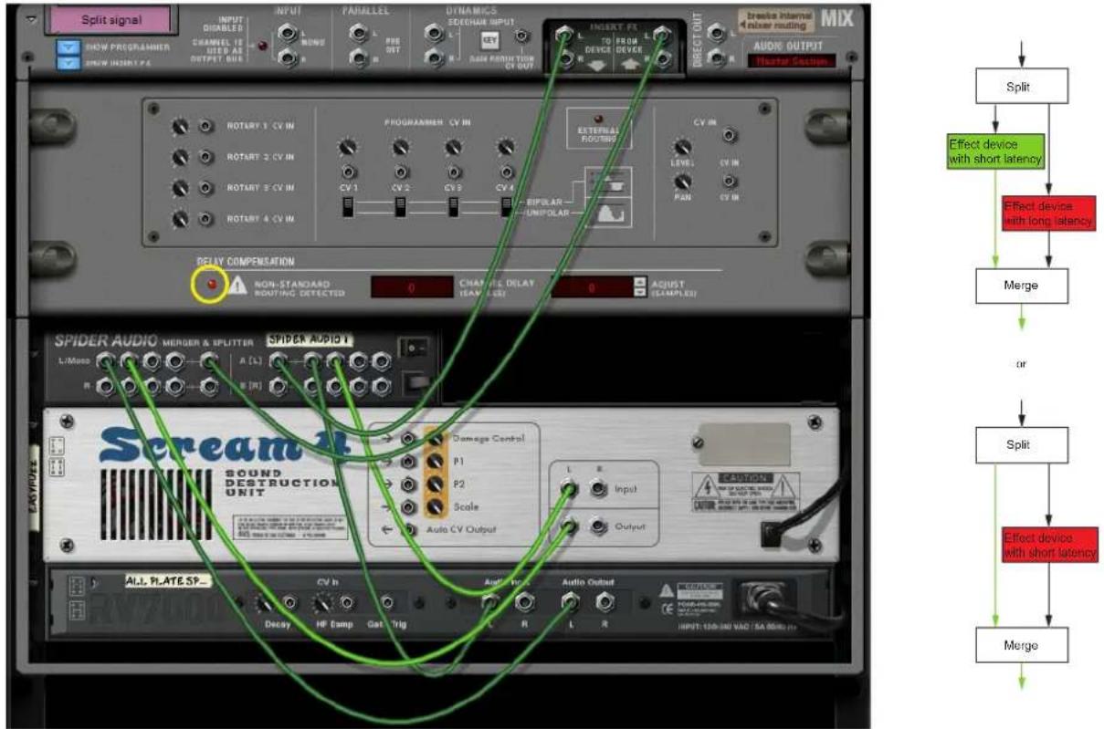 Split signal INPUT DISABLED CHANNEL IE UIF/AS OUTPUT BUS INPUT PARALLEL PRE OUT DYNAMICS SEEDHAM INPUT MAIN DAAM REDUCTION CI OUT INSERT FE TO FROM DEVICE DEVICE DIRECT UNT BIOSA Internal Inner routing MIX AUDOR OUTPUT Hearer Section Split Effect device with short latency Effect device with long latency Merge or Split Effect device with short latency Merge DELAY COMPENSATION NON-STANDARD ROUTING DETECTED 0 CHANNEL DELAY 0 AQUST ISAMPLES/ SPIDER AUDIO MERGER & SPLITTER SPIDER AUDIO II L/Mass A (L) A (R) B (R) Scream1 SOUND DESTRUCTION UNIT Damage Control P1 P2 Scale Auto CV Output Input Output ALL PLATE SP... CV In Decay HF Amp Gas Trig Audio Input: USB HD NO VAC / SA MIND. INPUT: USB HD NO VAC / SA MIND.