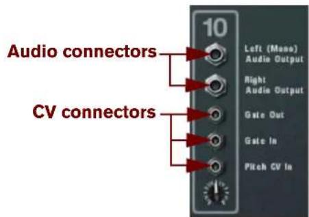 Audio connectors CV connectors 10 Left (Mone) Audio Output Right Audio Output Gate Out Gate In Pitch CV In