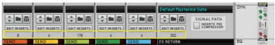 EDIT INSERTS 8 4 176 4 4 302 Default Mastering Suite EDIT INSERTS SIGNAL PATH INSERTS PRE COMPRESSOR SEND SEND SEND SEND SEND FX RETURN EQ