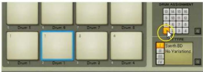 Drum 5 1 1 2 3 4 Drum 6 Drum 7 Drum 8 Drum 1 Drum 1 Drum 2 Drum 4 DRUM ASSIGNMENT 13 14 15 16 9 10 11 12 5 6 7 8 2 3 4 NOT TYPE Synth BD No Variations. IIV