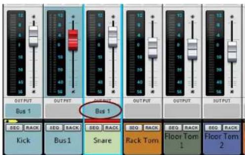 OUT PUT Bus 1 Bus 1 SEG RACK Kick Bus 1 SEQ RACK Snare Rack Tom Floor Tom 1 SEQ RACK Floor Tom 2