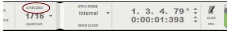 Q RECORDED 1/16 QUANTIZE SYNC MODE Internal SEND CLOCK 1. 3. 4. 79* 0:00:01:393 CLICK PRE