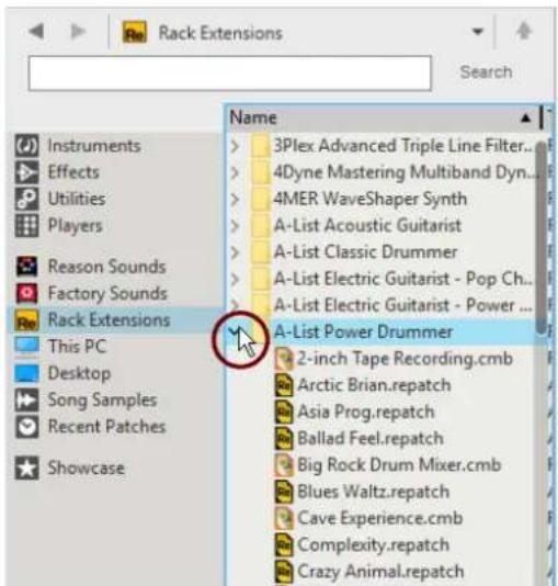 Rack Extensions Name 3Plex Advanced Triple Line Filter... 4Dyne Mastering Multiband Dyn... 4MER WaveShaper Synth A-List Acoustic Guitarist A-List Classic Drummer A-List Electric Guitarist - Pop Ch... A-List Electric Guitarist - Power ... A-List Power Drummer 2-inch Tape Recording.cmb Arctic Brian.repatch Asia Prog.repatch Ballad Feel.repatch Big Rock Drum Mixer.cmb Blues Waltz.repatch Cave Experience.cmb Complexity.repatch Crazy Animal.repatch