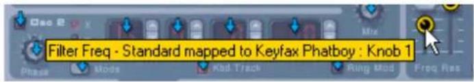 Filter Freq - Standard mapped to Keyfax Phatboy : Knob 1