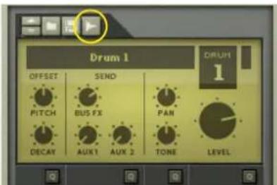 Drum 1 OFFSET PITCH DECAY SEND BUS FX AUX1 AUX 2 PAN TONE LEVEL DRUM 1