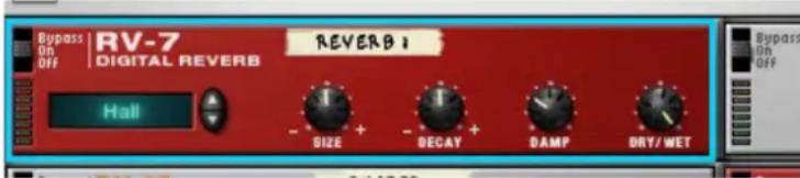 Bypass On Off RV-7 DIGITAL REVERB REVERB 1 Hall SIZE + DECAY + DAMP DRY/WET