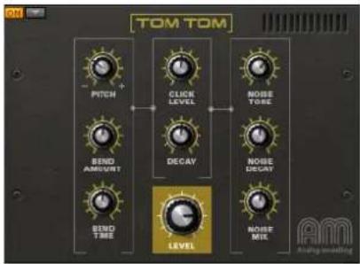TOM TOM PITCH CLICK LEVEL NOBE TORE SEND AMOUNT DECAY NOBE DECAV SEND TIME LEVEL NOBE MIX AM Analog mounting