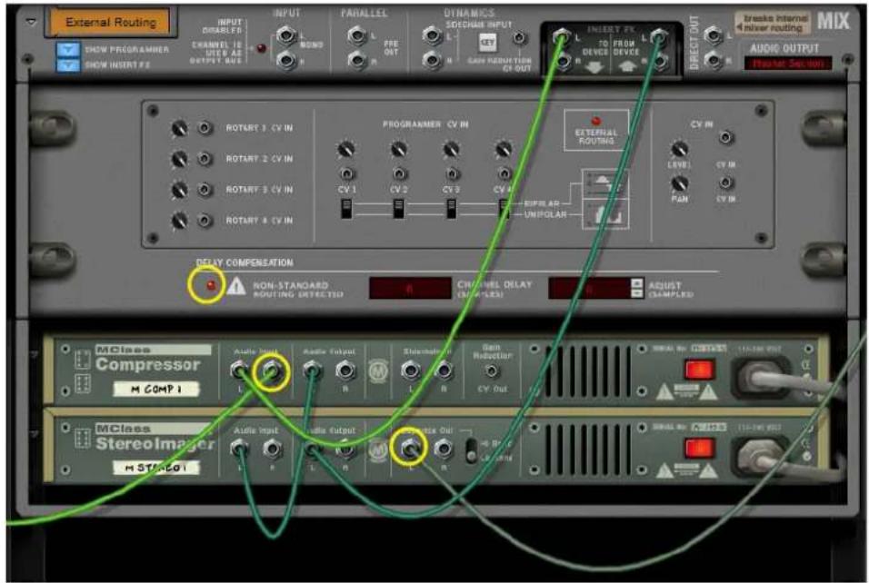 External Routing INPUT DISARLER CHANNEL 10 OUTR 42 OUTPUT OUT RUTART 3 CV IN ROTART 2 CV IN ROTART 3 CV IN ROTART 4 CV IN PROGRAMMER CV IN CV 1 CV 2 CV 3 CV 4 DYNAMICS SODIUM INPUT GAIN REDUCTION CI OUT INSERT FX TO DEVICE FROM DEVICE DIRECT OUT BREAK Internal Inverter routing MIX AUDIO OUTPUT Preset Section EXTERNAL ROUTING CV IN LEVEL CY IN PAN CY IN RELAY COMPENSATION NON-STANDARD ROUTING DETECTED CHANNEL DELAY IN CHAPLES ADJUST SAMPLED MClass Compressor M GOMP 1 Audio Input Audio Output Stereolmater Gain Reduction CY Out MClass Stereolmager M STAMP 1 Audio Input Audio Output Stereo Out CY OUT