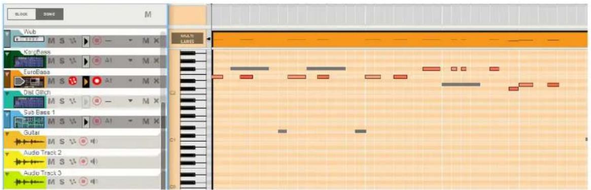BLOCK DONG M Wub Multi LABELS Kay/Bass M S 1/4 M X EuroBass M S 1/4 M X Dist Glitch M S 1/4 M X Sub Bass 1 M S 1/4 M X Guitar M S 1/4 Audio Track 2 M S 1/4 Audio Track 3 M S 1/4