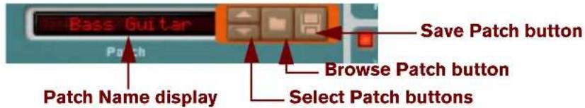 Bass Guitar Patch Save Patch button Browse Patch button Patch Name display Select Patch buttons