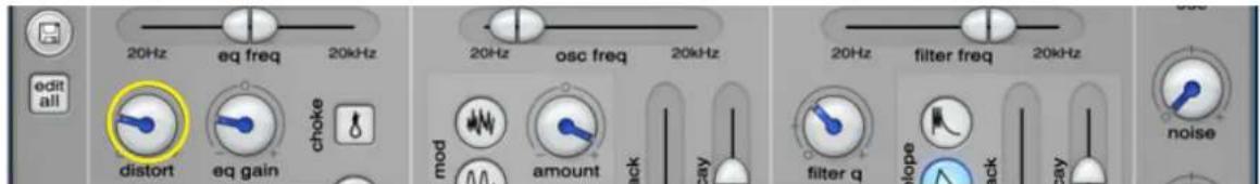 edit all 20Hz eq freq 20kHz distort eq gain choke osc freq 20kHz mod amount zay filter freq 20kHz filter q hlope zay noise