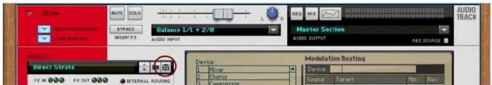 Clutter MUTE SOLO BITPASS Balance I/L + 2/R INSERT F/X AUDIO INPUT SEQ MIX Master Section AUDIO TRACK AUDIO OUTPUT REQ SOURCE Direct Strats FX IN FX OUT EXTERNAL ROUTING Modulation Routing Device: 1 Mixer 2 Chorus 3 Professor Device: Source: Target Min. Max: