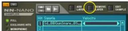 NN-NANO SAMPLER ADD LAYER REMOVE LAYER EBIT SAMPLE FULL EXCLUSIVE HITS MONOPHONIC Hit Sample Velocity 1 Sd_BBGunSnare...BS... 2