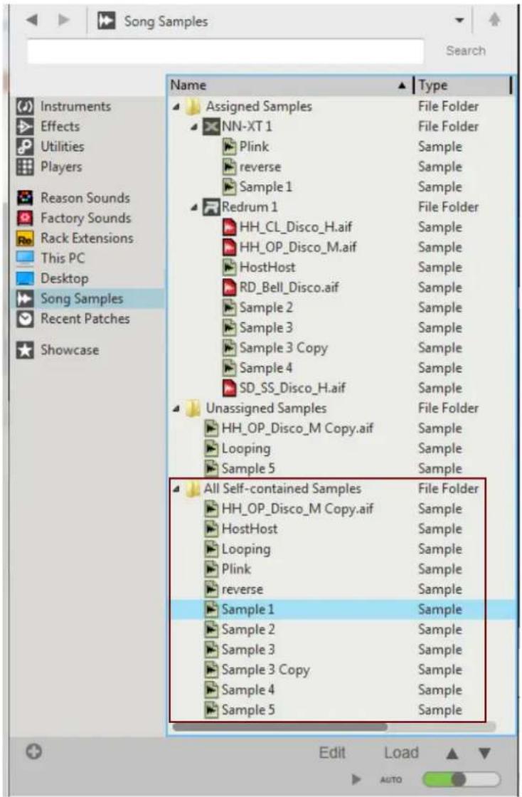 Song Samples Search Name Type Assigned Samples File Folder NN-XT 1 File Folder Plink Sample reverse Sample Sample 1 Redrum 1 File Folder HH_CL_Disco_H.aif Sample HH_OP_Disco_M.aif Sample HostHost Sample RD_Bell_Disco.aif Sample Sample 2 Sample Sample 3 Sample Sample 3 Copy Sample Sample 4 Sample SD_SS_Disco_H.aif Sample Unassigned Samples File Folder HH_OP_Disco_M Copy.aif Sample Looping Sample Sample 5 Sample All Self-contained Samples File Folder HH_OP_Disco_M Copy.aif Sample HostHost Sample Looping Sample Plink Sample reverse Sample Sample 1 Sample Sample 2 Sample Sample 3 Sample Sample 3 Copy Sample Sample 4 Sample Sample 5 Sample Edit Load AUTO