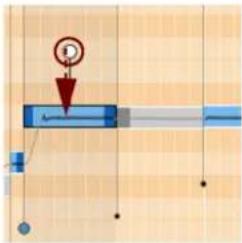 Diagram showing a mechanical or electrical component with a red circular symbol labeled 'F' pointing downward, and blue lines extending outward.