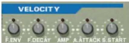VELOCITY F.ENV F.DECAY AMP A.ATTACK B.START