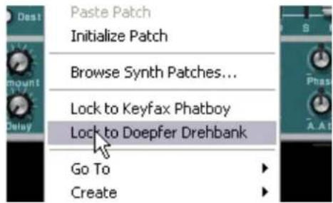 Paste Patch Initialize Patch Browse Synth Patches... Lock to Keyfax Phatboy Lock to Doepfer Drehbank Go To Create