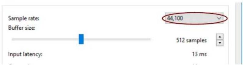 Sample rate: Buffer size: 44,100 512 samples Input latency: 13 ms