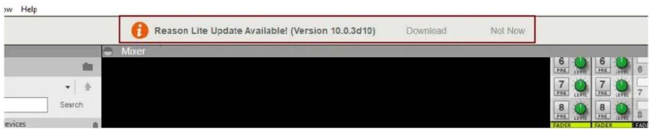 Reason Lite Update Available! (Version 10.0.3d10) Download Not Now Mixer 6 PRE LEVEL 6 PRE LEVEL 6 7 PRE LEVEL 7 PRE LEVEL 7 8 PRE LEVEL 8 PRE LEVEL 8 FADER FADER FAD