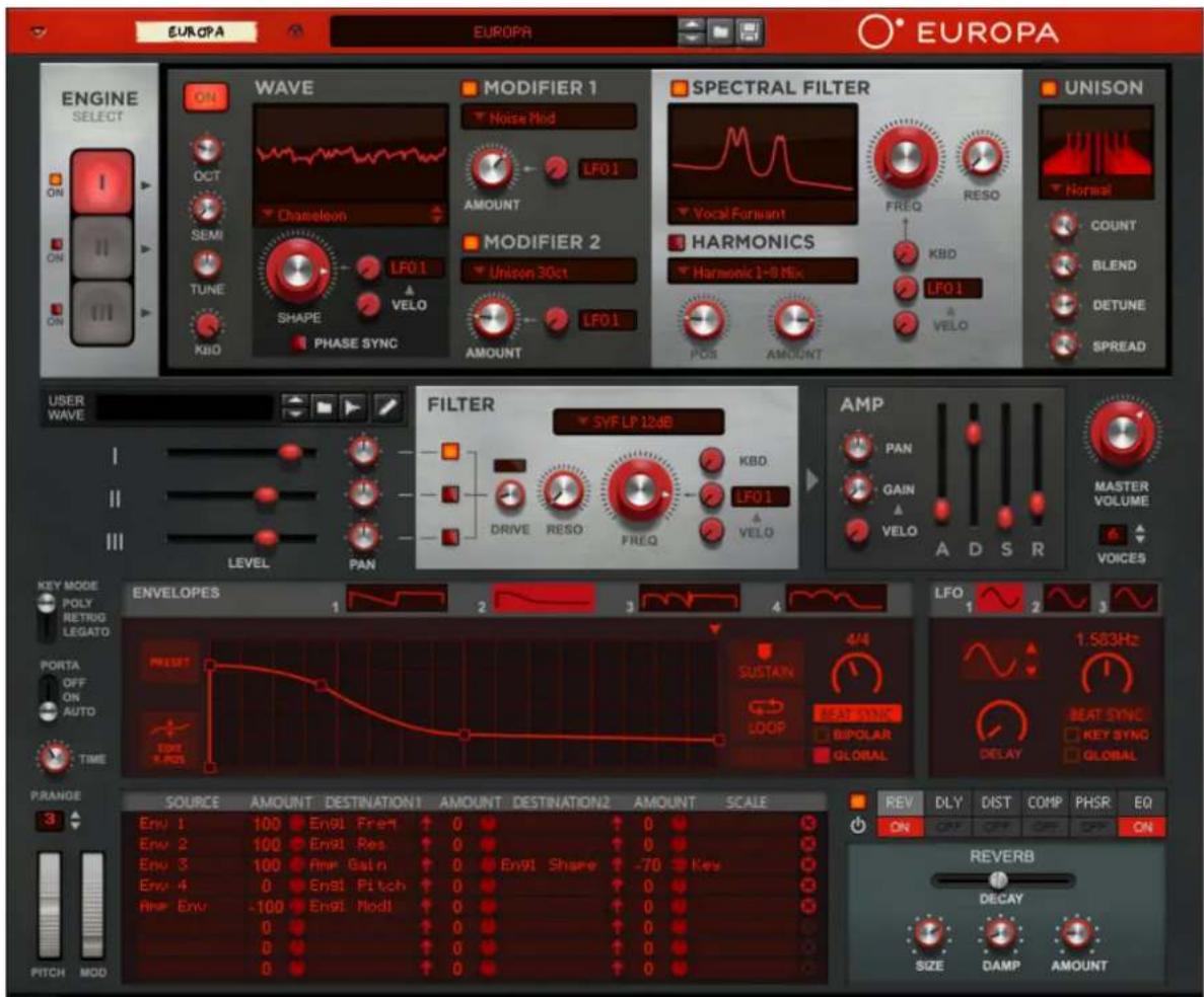 EUROPA EUROPA EUROPA ENGINE SELECT ON OCT SEM TUNE KBO WAVE Chameleon LFO 1 SHAPE PHASE SYNC MODIFIER 1 Noise Mid LF0 1 AMOUNT MODIFIER 2 Unison 30ct LF0 1 AMOUNT SPECTRAL FILTER Vocal Forward HARMONICS Harmonic 1-8 Mix LF0 1 POS AMOUNT UNISON Normal COUNT BLEND DETUNE SPREAD USER WAVE FILTER SVF LP 12dB DRIVE RESO FREQ KBD. LF0 1 VELO AMP PAN GAIN VELO A D S R MASTER VOLUME VOICES LEVEL PAN KEY MODE POLY RETRIG LEGATO ENVELOPES PRESORT SUSTAIN LOOP FAST SINGC BIPOLAR GLOBAL LFO 1.583Hz BEAT SYNC KEY SYNC GLOBAL PORADE 3 SOURCE AMOUNT DESTINATION1 AMOUNT DESTINATION2 AMOUNT SCALE Env 1 100 En91 Fre1 ↑ 0 ↑ 0 ↑ 0 ↑ 0 ↑ 0 ↑ 0 ↑ 0 ↑ 0 ↑ 0 ↑ 0 ↑ 0 ↑ 0 ↑ 0 ↑ 0 ↑ 0 ↑ 0 ↑ 0 ↑ 0 ↑ 0 ↑ 0 ↑ 0 ↑ 0 ↑ 0 ↑ 0 ↑ 0 ↑ 0 ↑ 0 ↑ 0 ↑ 0 ↑ 0 ↑ 0 ↑ 0 ↑ 0 ↑ 0 ↓ ON ON ON ON ON ON ON ON ON ON ON ON ON ON ON ON ON ON ON ON ON ON ON ON ON ON ON ON ON ON ON ON ON ON ON ON ON ON ON ON ON ON ON ON ON ON ON ON ON ON ON ON ON ON ON ON ON ON ON ON ON ON ON ON ON ON ON ON ON ON ON ON ON ON ON ON ON ON ON ON ON ON ON ON ON ON ON ON ON ON ON ON ON ON ON ON ON ON ON ON HUAUAN PRADE DELENT DELENT DELENT DELENT DELENT DELENT DELENT DELENT DELENT DELENT DELENT DELENT DELENT DELENT DELENT DELENT DELENT DELENT DELENT DELENT DELENT DELENT DELENT DELENT DELENT DELENT DELENT DELENT DELENT DELENT DELENT DELENT DELENT DELENT EQUANTER BURGER REVERB DECAY SIZE DAMP AMOUNT PITCH MOD PITCH MOD