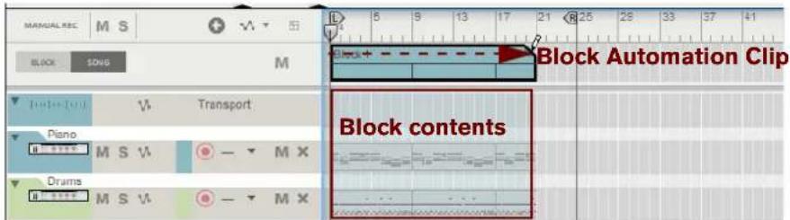 MANUAL REC M S 5 BLOCK SONG M Block Automation Clip Transport Piano M S V - M X Drams M S V - M X Block contents