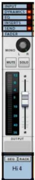 INPUT DYNAMICS EQ INSERTS SEND FADER MONO L R MUTE SOLD 12 8 4 9 10 20 40 56 OUTPUT SEG RACK Hi 4