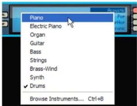 Piano Electric Piano Organ Guitar Bass Strings Brass-Wind Synth ✓ Drums Browse Instruments... Ctrl+B