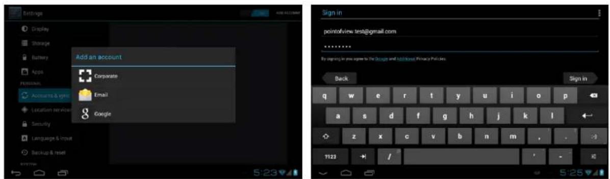 Add an account Corporate Email Google Back Sign in pointofviewtest@gmail.com By signing in you agree to the Google and Additional Privacy Policies. 5:23 5:25