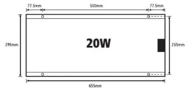 77.5mm 500mm 77.5mm 295mm 20W 655mm 255mm