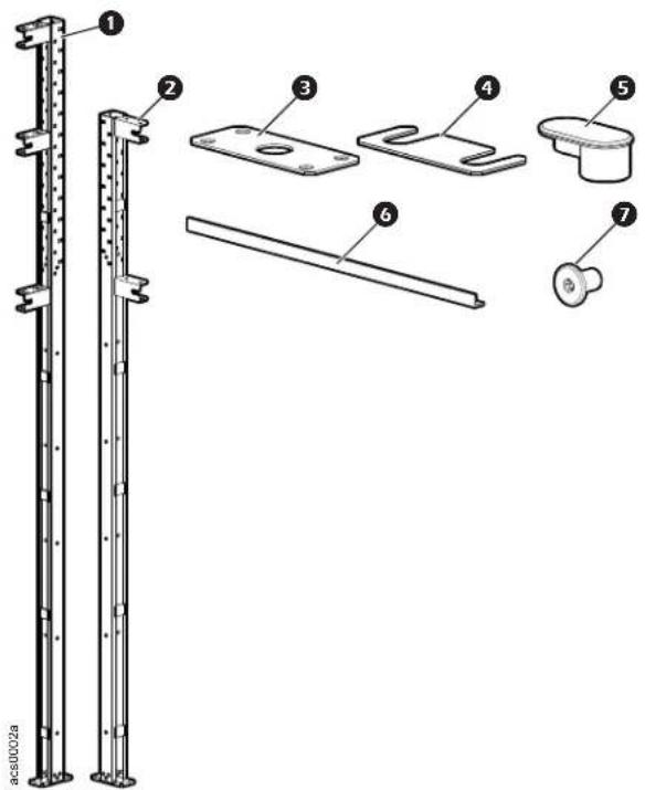 Technical diagram of a vertical metal frame assembly with numbered components for identification