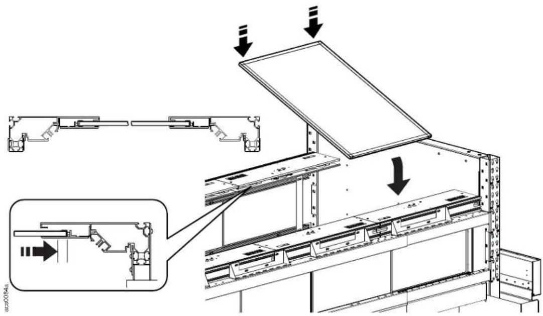 Technical diagram of a mechanical assembly with labeled components and directional arrows indicating motion or assembly steps.