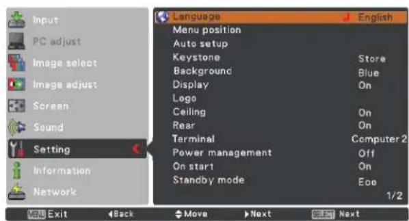 SANYO PLC-XU350K - Menu position - 1