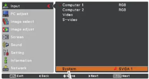SANYO PLC-XU350K - Selecting Computer System Manually - 1