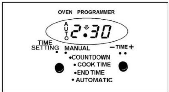 OVEN PROGRAMMER AUTO 2:30 TIME SETTING MANUAL -TIME+ COUNTDOWN COOK TIME END TIME AUTOMATIC