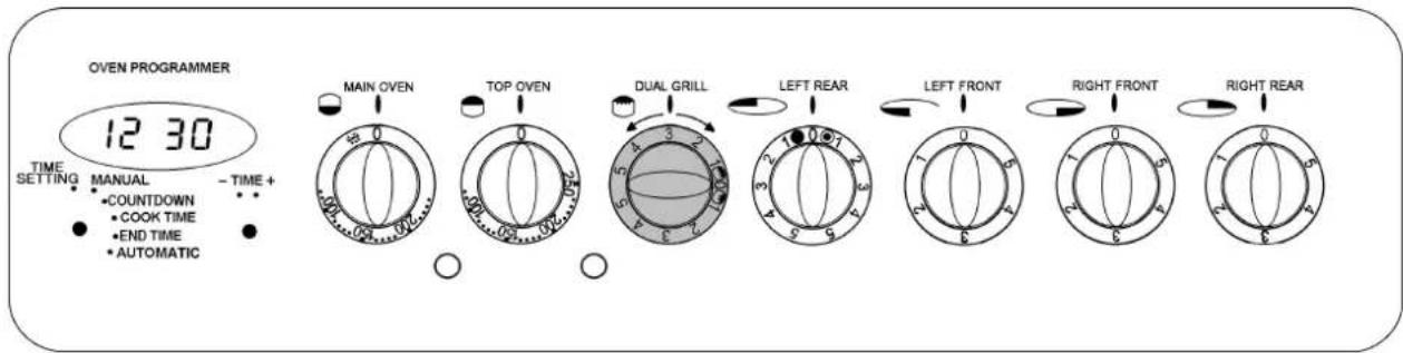 OVEN PROGRAMMER 12 30 TIME SETTING MANUAL - TIME + • COUNTDOWN • COOK TIME • END TIME • AUTOMATIC MAIN OVEN TOP OVEN DUAL GRILL LEFT REAR LEFT FRONT RIGHT FRONT RIGHT REAR