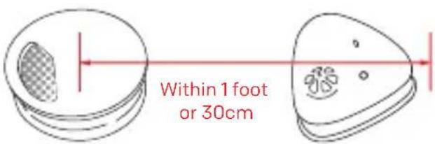 Within 1 foot or 30cm