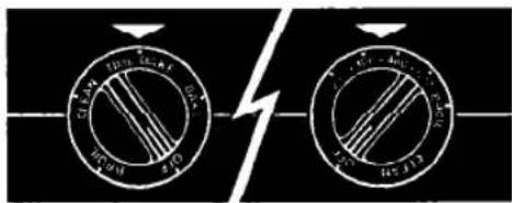 Diagram showing two circular switches with labeled terminals and a lightning symbol indicating disconnection or fault.