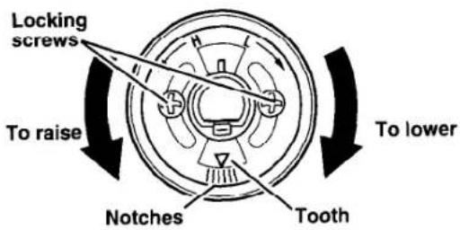 Locking screws To raise Notches To lower To lower