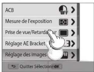 ACB Mesure de l'exposition Prise de vue/Retardature Réglage AE Bracket Réglage des Images Quitter Sélection
