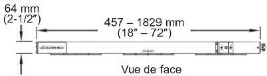 64 mm (2-1/2") 457 - 1829 mm (18" - 72") Vue de face