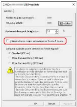 CANON USB Properties Entretion Nombre total de numerisations Passive actuals: A doublet de rapport de réduction: 0,0 % A d'orientation au coupe automatiquement après 1 heures Longueur possible pour la détection du format du paper Standard (432 mm) Mode Document lang (1000 mm) Mode Document lang (8000 mm) La Direction de traitement peut dirinuée lors de la numérisation ou la détection du former du paper régul par le mode Document lang. En la mode Document lang, en un document est chargé de frame dans le moment. Il peut se croix une distance bonds de chaque et suite des demandages. Asever vous de faire une attention particulière pour que les documentes couter changés bien, juste dans ce mode. En la mode Document lang, les documents pourent ainsi des demandages parce que le détection de layoute de paper est modérable. Asever vous de faire une attention OK Annale Apply
