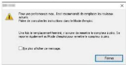 Pour une performance now, il est recommandé de remplacer les maïltous acteurs. Prixie de consulier les instructions dans le Mode d'emploi. Une fois le remplacement fermé, y assurer de remettre le compteur à zero. Se report en également au Mode d'emploi pour remette le compteur à zero. □ Be plus afficher ce message.