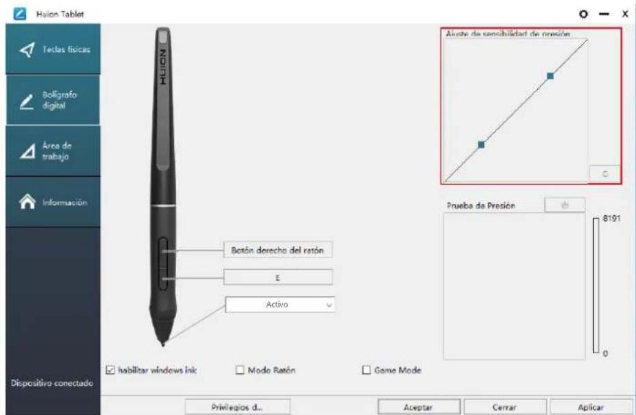 Huion Inspiroy Dial Q620M - Ajuste de sensibilidad de presión - 1