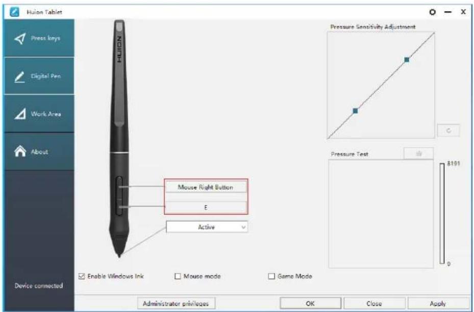 Huion Inspiroy Dial Q620M - Pen Buttons Function Setting - 1