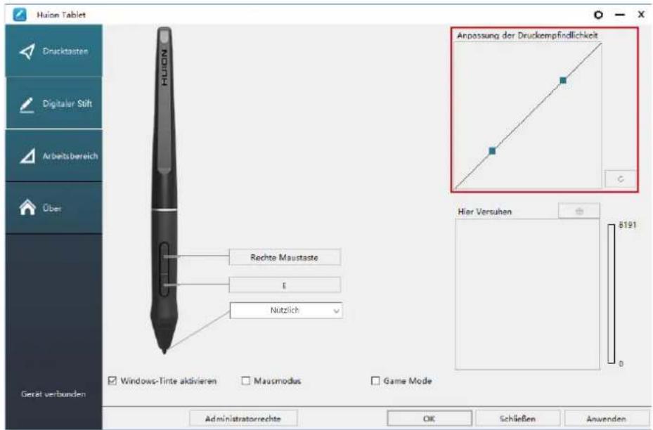 Huion Inspiroy Dial Q620M - Einstellungen zur Drucksensitivität - 1